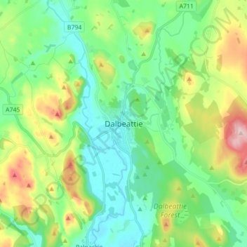 Mapa topográfico Dalbeattie, altitud, relieve