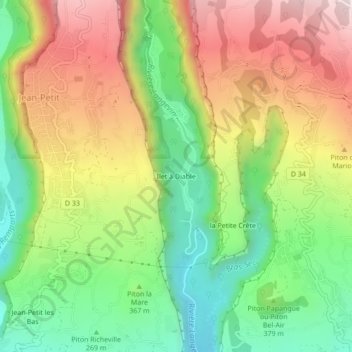 Mapa topográfico Ilet à Diable, altitud, relieve