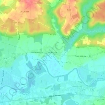 Mapa topográfico Les Rivauds, altitud, relieve