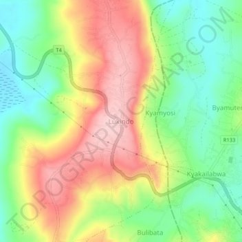 Mapa topográfico Lukindo, altitud, relieve