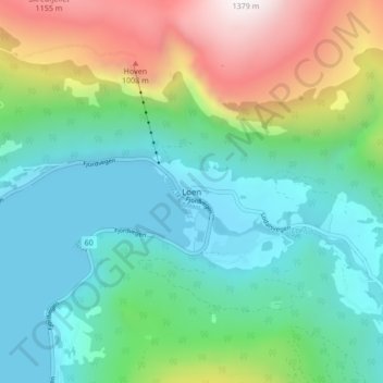 Mapa topográfico Loen, altitud, relieve
