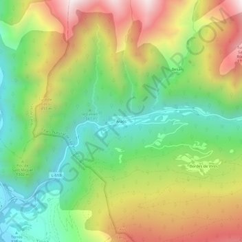 Mapa topográfico Araós, altitud, relieve