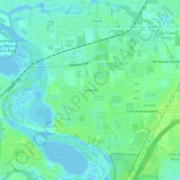 Mapa topográfico Amanda, altitud, relieve