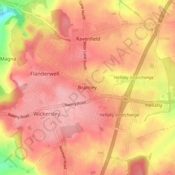 Mapa topográfico Bramley, altitud, relieve