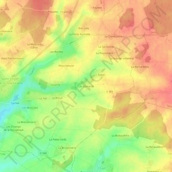 Mapa topográfico Les Epinards, altitud, relieve