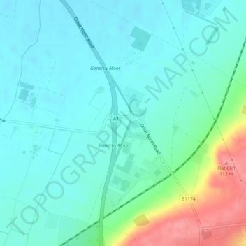 Mapa topográfico Gonerby Moor, altitud, relieve