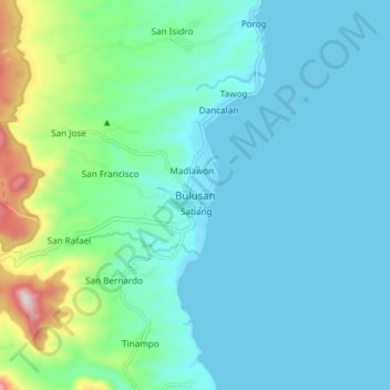 Mapa topográfico Bulusan, altitud, relieve