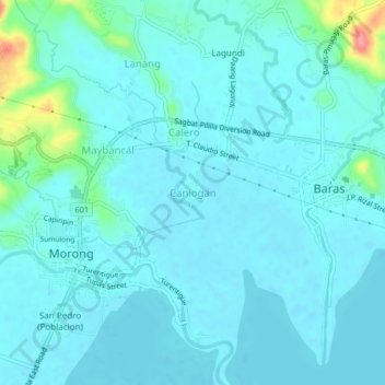Mapa topográfico Caniogan, altitud, relieve