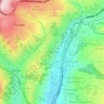 Mapa topográfico Barrancas, altitud, relieve
