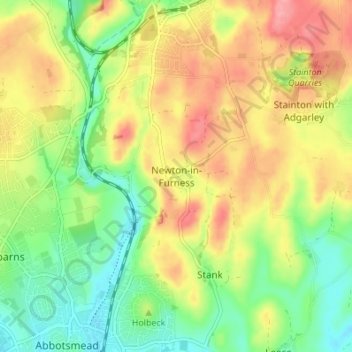 Mapa topográfico Newton-in-Furness, altitud, relieve