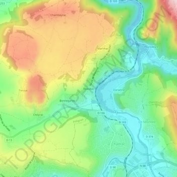 Mapa topográfico Beaubac, altitud, relieve
