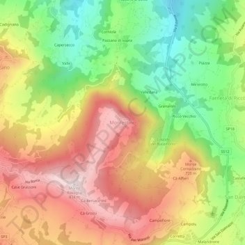 Mapa topográfico Monfestino, altitud, relieve