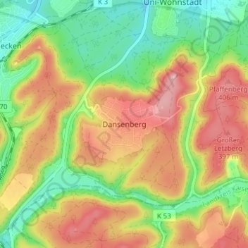 Mapa topográfico Dansenberg, altitud, relieve