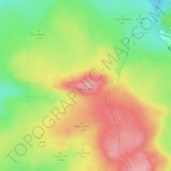 Mapa topográfico Great Hill, altitud, relieve