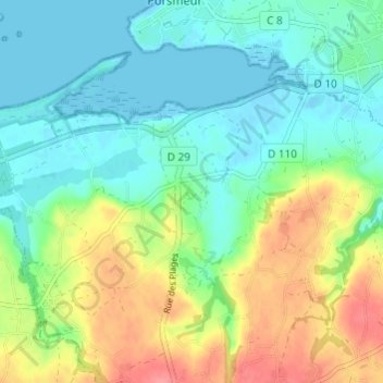 Mapa topográfico Kerléa, altitud, relieve