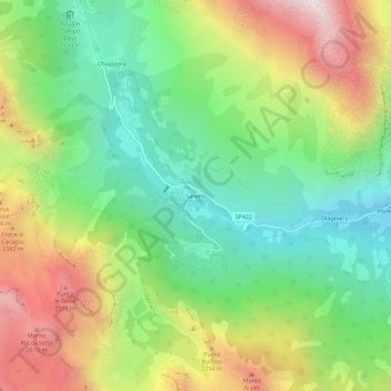 Mapa topográfico Saretto, altitud, relieve