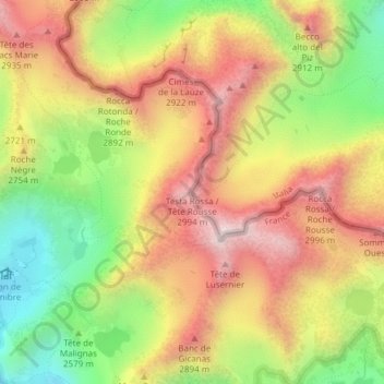 Mapa topográfico Tête Rousse, altitud, relieve