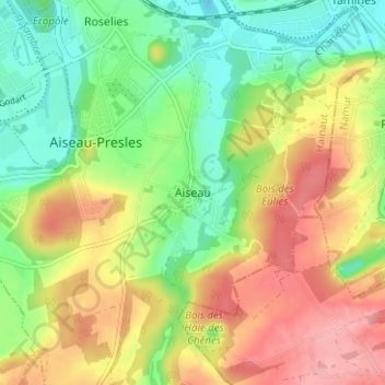 Mapa topográfico Aiseau, altitud, relieve