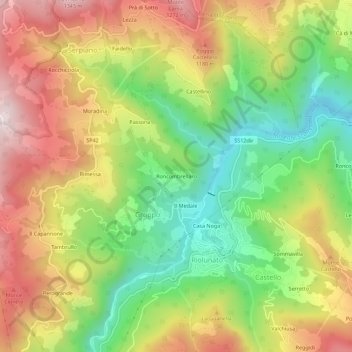 Mapa topográfico Roncombrellaro, altitud, relieve
