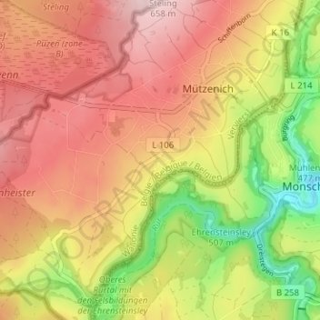 Mapa topográfico Weilersbroich, altitud, relieve