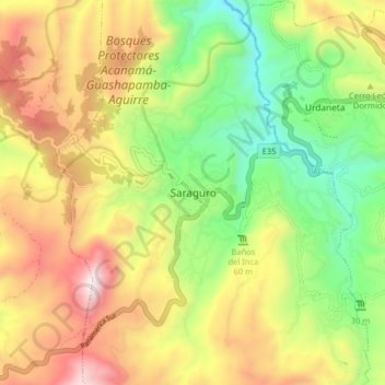 Mapa topográfico Saraguro, altitud, relieve