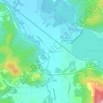 Mapa topográfico Dexter, altitud, relieve