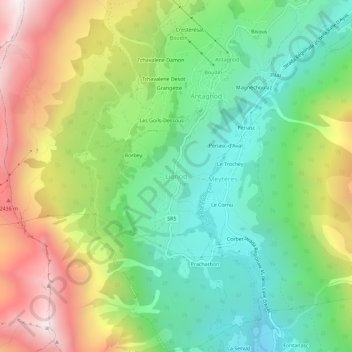 Mapa topográfico Lignod, altitud, relieve