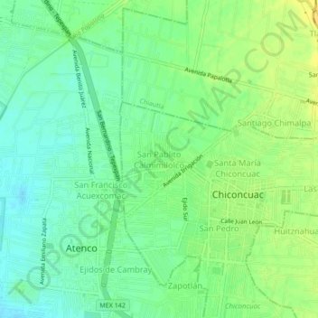 Mapa topográfico San Pablito Calmimilolco, altitud, relieve