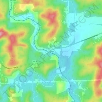 Mapa topográfico Blodgett, altitud, relieve