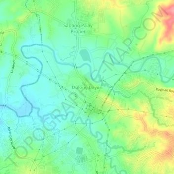 Mapa topográfico Dulong Bayan, altitud, relieve