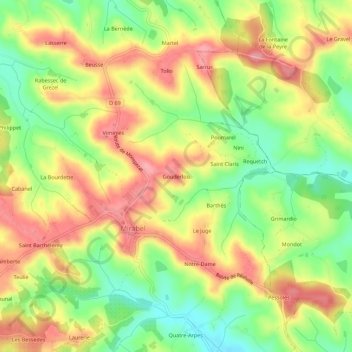 Mapa topográfico Gouderlou, altitud, relieve