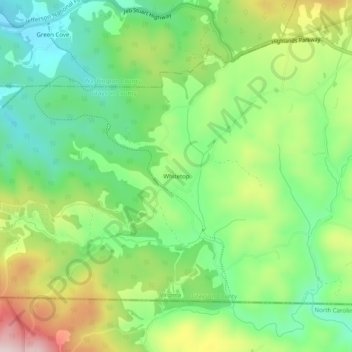 Mapa topográfico Whitetop, altitud, relieve
