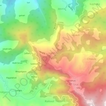 Mapa topográfico satkhol, altitud, relieve