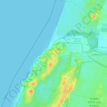 Mapa topográfico Palmahim, altitud, relieve