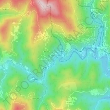 Mapa topográfico La Devèze, altitud, relieve