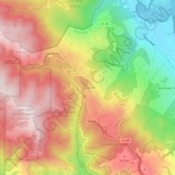 Mapa topográfico Sky Londa, altitud, relieve