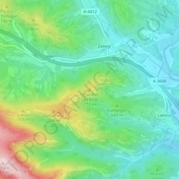 Mapa topográfico San Víctor, altitud, relieve