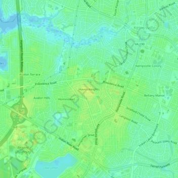 Mapa topográfico Haven Heights, altitud, relieve