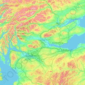 Mapa topográfico Stirlingshire, altitud, relieve
