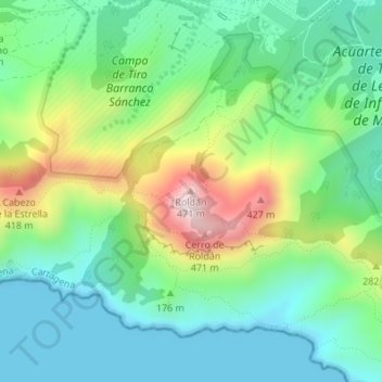 Mapa topográfico Roldán, altitud, relieve