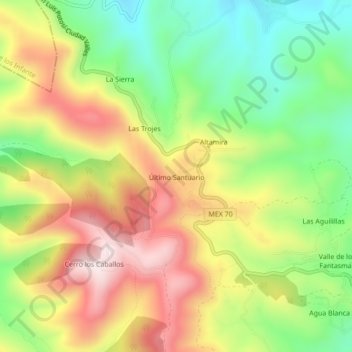 Mapa topográfico Último Santuario, altitud, relieve