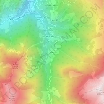 Mapa topográfico Tolosano, altitud, relieve