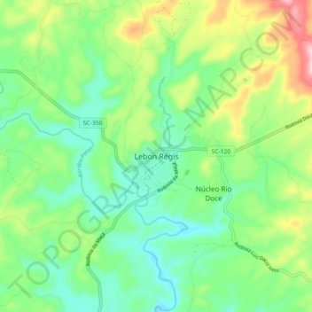 Mapa topográfico Lebon Régis, altitud, relieve