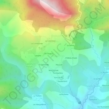 Mapa topográfico Les Colons, altitud, relieve