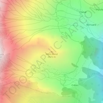 Mapa topográfico Mont Rond, altitud, relieve