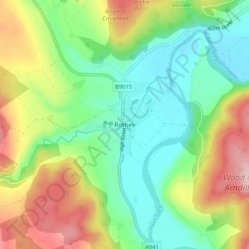 Mapa topográfico Rothes, altitud, relieve