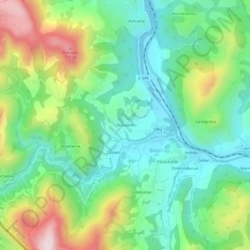 Mapa topográfico Orrotalde, altitud, relieve