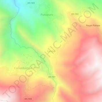 Mapa topográfico Umbe, altitud, relieve