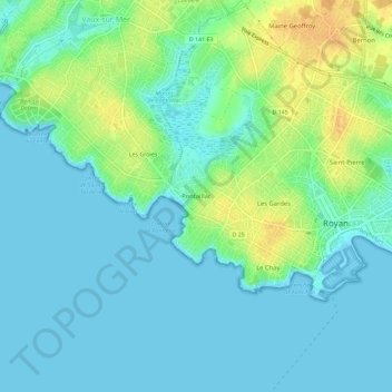 Mapa topográfico Pontaillac, altitud, relieve
