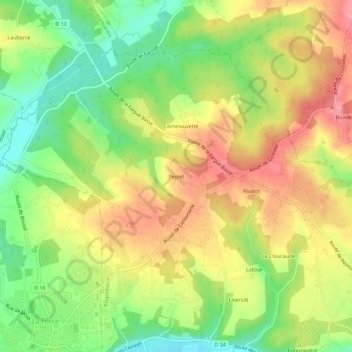 Mapa topográfico Peyrel, altitud, relieve